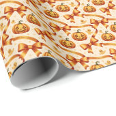 Kawaii Halloween Pumpkin & Bows Gift Wrapping Papa Geschenkpapier (Rolleneckpunkt)