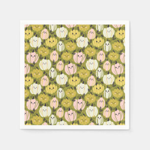 Kawaii Halloween Pumpkins in Pink & Green Serviette