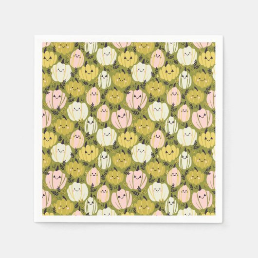 Kawaii Halloween Pumpkins in Pink & Green Serviette (Vorderseite)