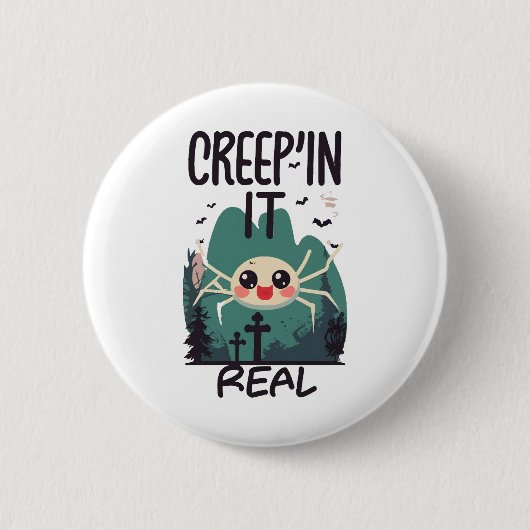 Kawaii Halloween Spider Pun Button (Vorderseite)