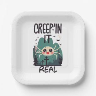 Kawaii Halloween-Spinnen-Wortspiel Pappteller