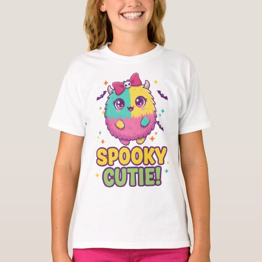 Kawaii Halloween Tee with Bats & Skull Bow (Vorderseite)