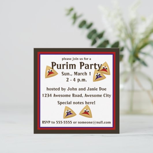 Kawaii Hamentashen Purim Einladung (Stehend Vorderseite)