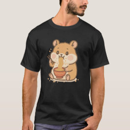 Kawaii Hamster Eating Ramen - Chubby Cheek Noodle T-Shirt