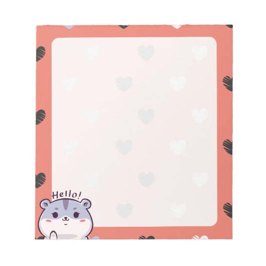 Kawaii Hamster & Hearts Notepad Notizblock (Vorderseite)