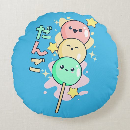 Kawaii Hanami Dango Rundes Kissen (Vorderseite)