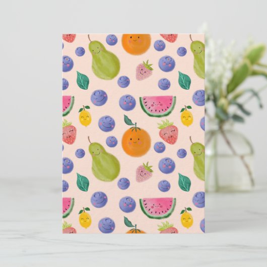 Kawaii Hand-drawn Happy Fruits Einladung (Stehend Vorderseite)