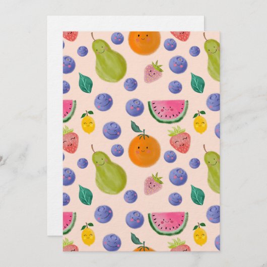 Kawaii Hand-drawn Happy Fruits Einladung (Vorne/Hinten)