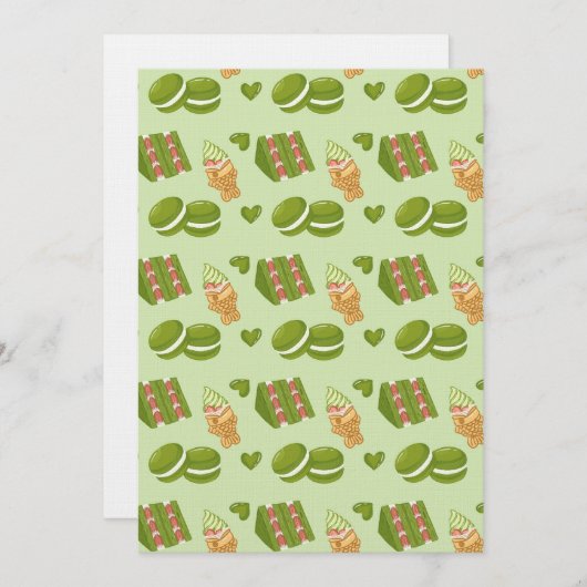 Kawaii Hand-Drawn Matcha Sweets Seamless Pattern Einladung (Vorne/Hinten)