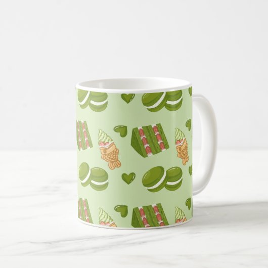 Kawaii Hand-Drawn Matcha Sweets Seamless Pattern Kaffeetasse (VorderseiteRechts)