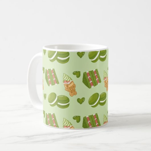 Kawaii Hand-Drawn Matcha Sweets Seamless Pattern Kaffeetasse (Vorderseite Links)