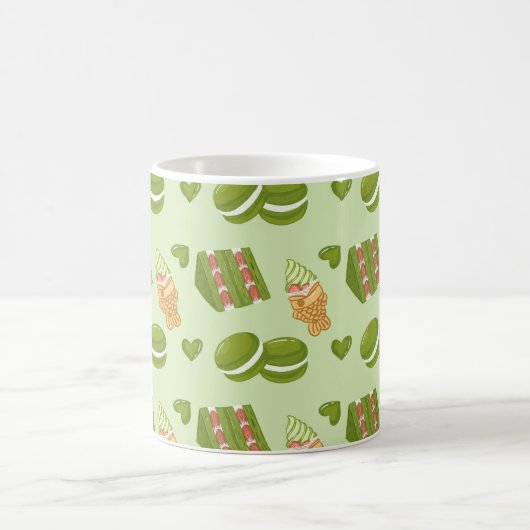 Kawaii Hand-Drawn Matcha Sweets Seamless Pattern Kaffeetasse (Mittel)