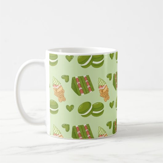 Kawaii Hand-Drawn Matcha Sweets Seamless Pattern Kaffeetasse (Links)