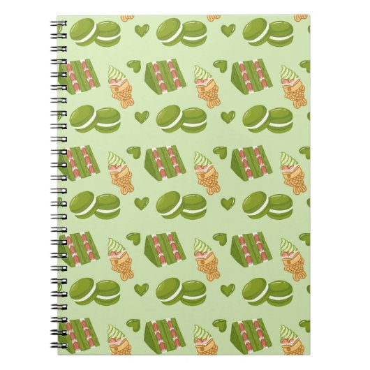 Kawaii Hand-Drawn Matcha Sweets Seamless Pattern Notizblock (Vorderseite)