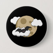 Kawaii Happy Bat Flying on Full Moon Button (Vorderseite)