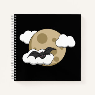 Kawaii Happy Bat Flying on Full Moon Notizblock