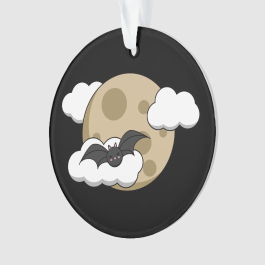 Kawaii Happy Bat Flying on Full Moon Ornament (Vorderseite)