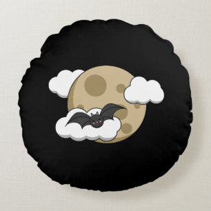 Kawaii Happy Bat Flying on Full Moon Rundes Kissen