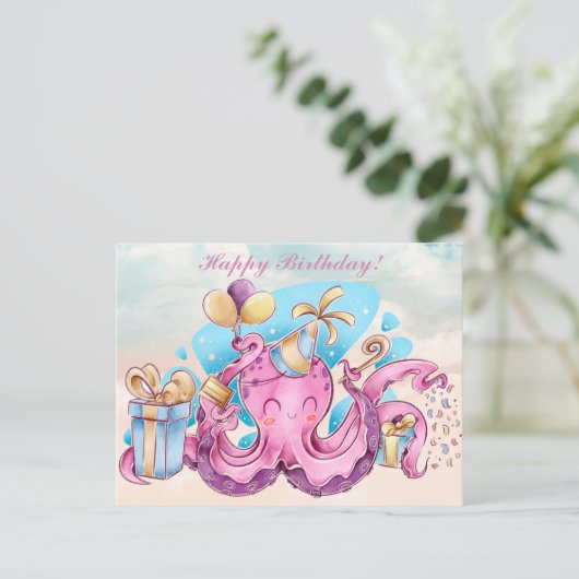 Kawaii Happy Birthday Postcard Postkarte (Stehend Vorderseite)