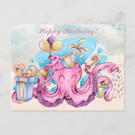 Kawaii Happy Birthday Postcard Postkarte (Vorderseite)
