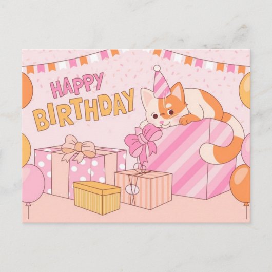 Kawaii Happy Birthday Postcard Postkarte (Vorderseite)