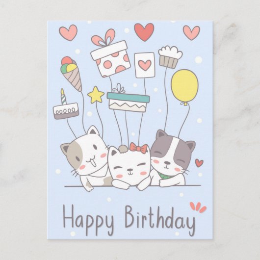 Kawaii Happy Birthday Postcard Postkarte (Vorderseite)