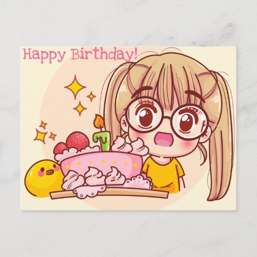 Kawaii Happy Birthday Postkarte (Vorderseite)