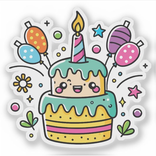 Kawaii Happy Birthday Sticker (Vorderseite)