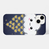 Kawaii Happy Cloud Gold Hearts Blue iPhone Hülle (Rückseite (Horizontal))