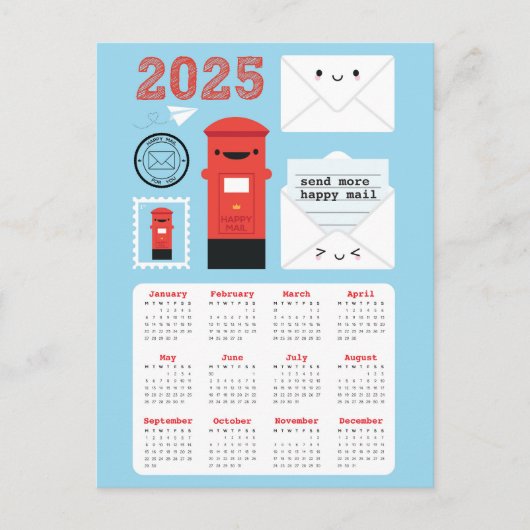 Kawaii Happy Mail 2025 Kalender Postkarte (Vorderseite)