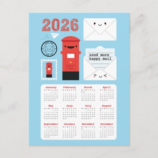 Kawaii Happy Mail 2026 Kalender Postkarte (Vorderseite)