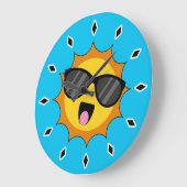 Kawaii Happy Sun mit Sonnenbrille Große Wanduhr (Winkel)