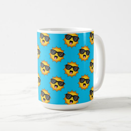 Kawaii Happy Sun mit Sonnenbrille Kaffeetasse (VorderseiteRechts)