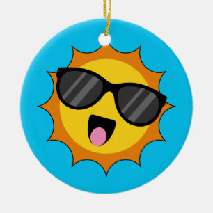 Kawaii Happy Sun mit Sonnenbrille Keramik Ornament