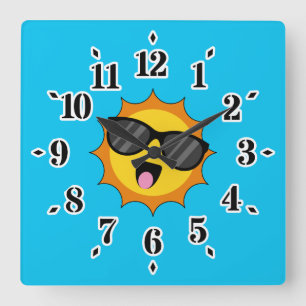 Kawaii Happy Sun mit Sonnenbrille Quadratische Wanduhr