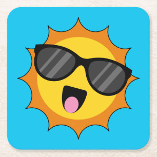 Kawaii Happy Sun mit Sonnenbrille Rechteckiger Pappuntersetzer