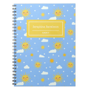 Kawaii Happy Suns And Clouds Pattern Notizblock