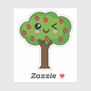 Kawaii Happy Winking Apple Tree Aufkleber