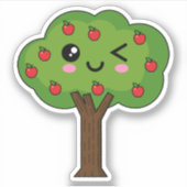 Kawaii Happy Winking Apple Tree Aufkleber (Vorderseite)