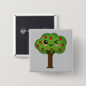 Kawaii Happy Winking Apple Tree Button (Vorne & Hinten)