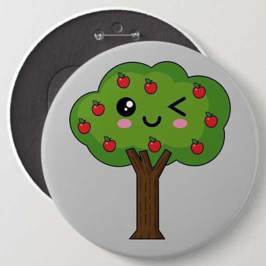 Kawaii Happy Winking Apple Tree Button (Vorne & Hinten)