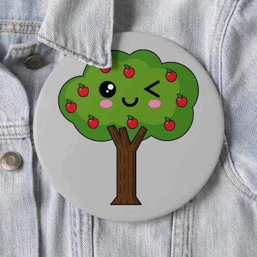 Kawaii Happy Winking Apple Tree Button (Beispiel)