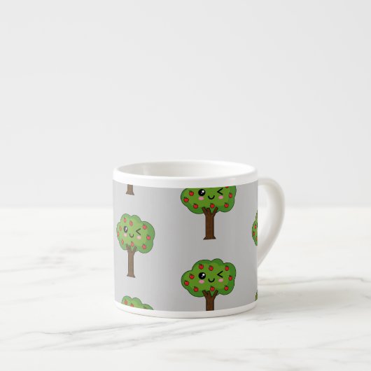 Kawaii Happy Winking Apple Tree Espressotasse (Vorderseite Rechts)