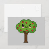 Kawaii Happy Winking Apple Tree Feiertagspostkarte (Vorne/Hinten)