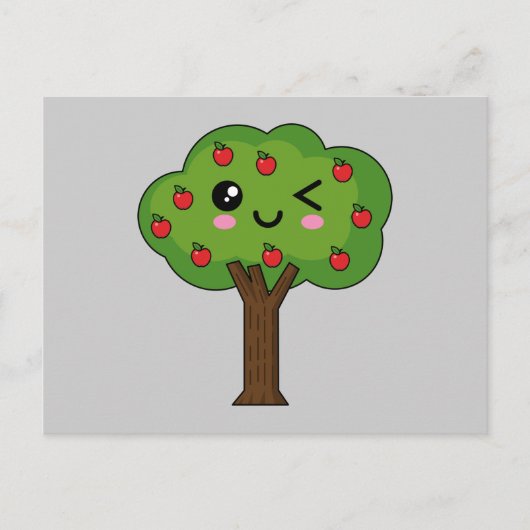Kawaii Happy Winking Apple Tree Feiertagspostkarte (Vorderseite)