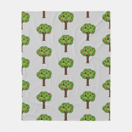 Kawaii Happy Winking Apple Tree Fleecedecke (Vorderseite)