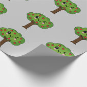 Kawaii Happy Winking Apple Tree Geschenkpapier (Ecke)