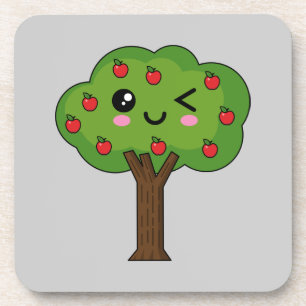 Kawaii Happy Winking Apple Tree Getränkeuntersetzer