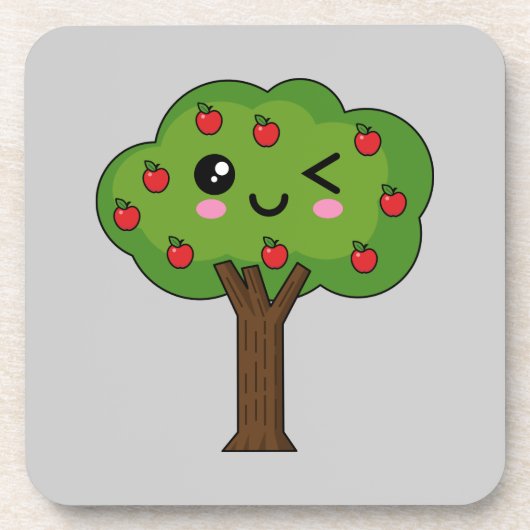 Kawaii Happy Winking Apple Tree Getränkeuntersetzer (Vorderseite)