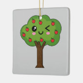 Kawaii Happy Winking Apple Tree Keramikornament (Links)
